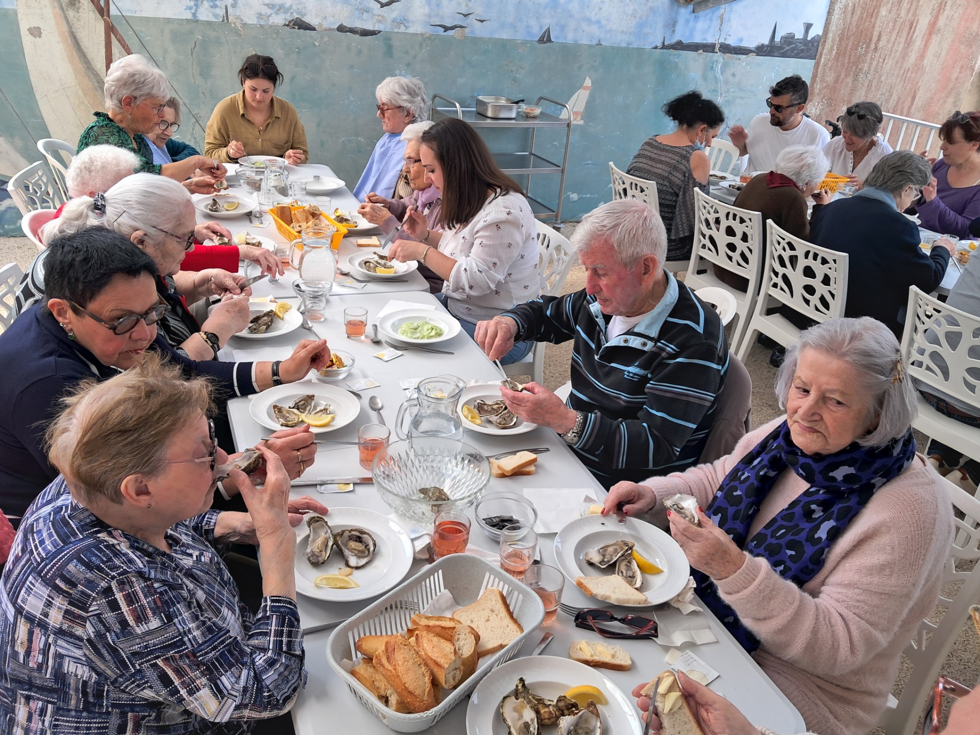Repas en terrasse d'un E.H.P.A.D en vacances au foyer